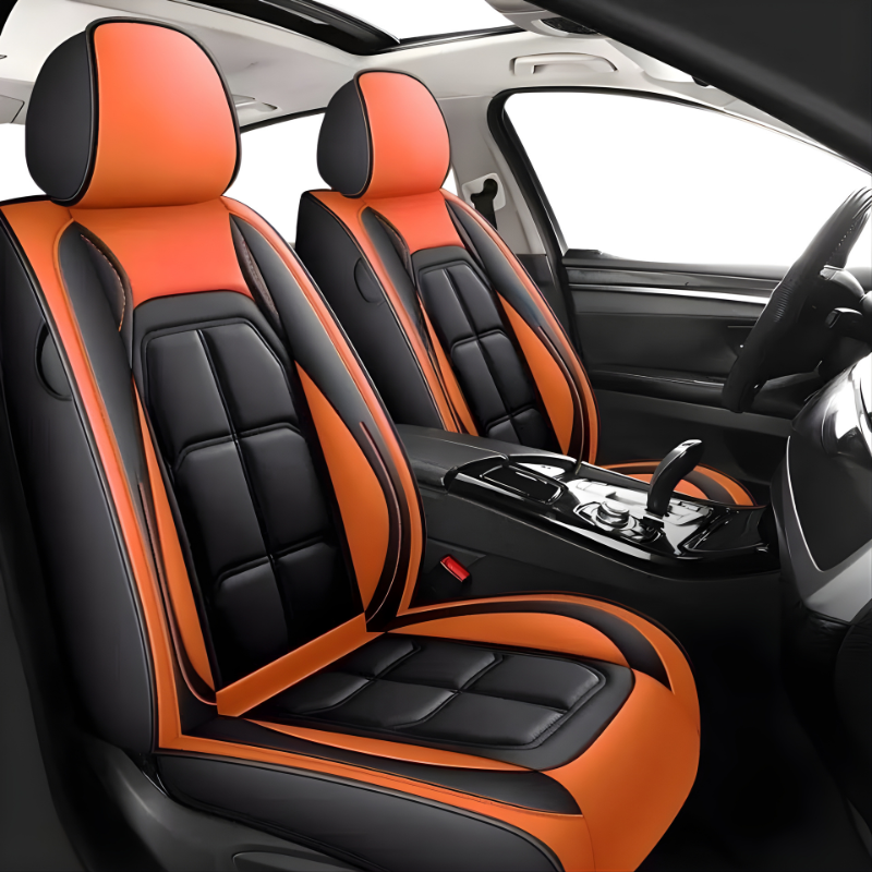 2pcs Prestige Orange Black Car Seat Covers – Premium Design for Cars & SUVs