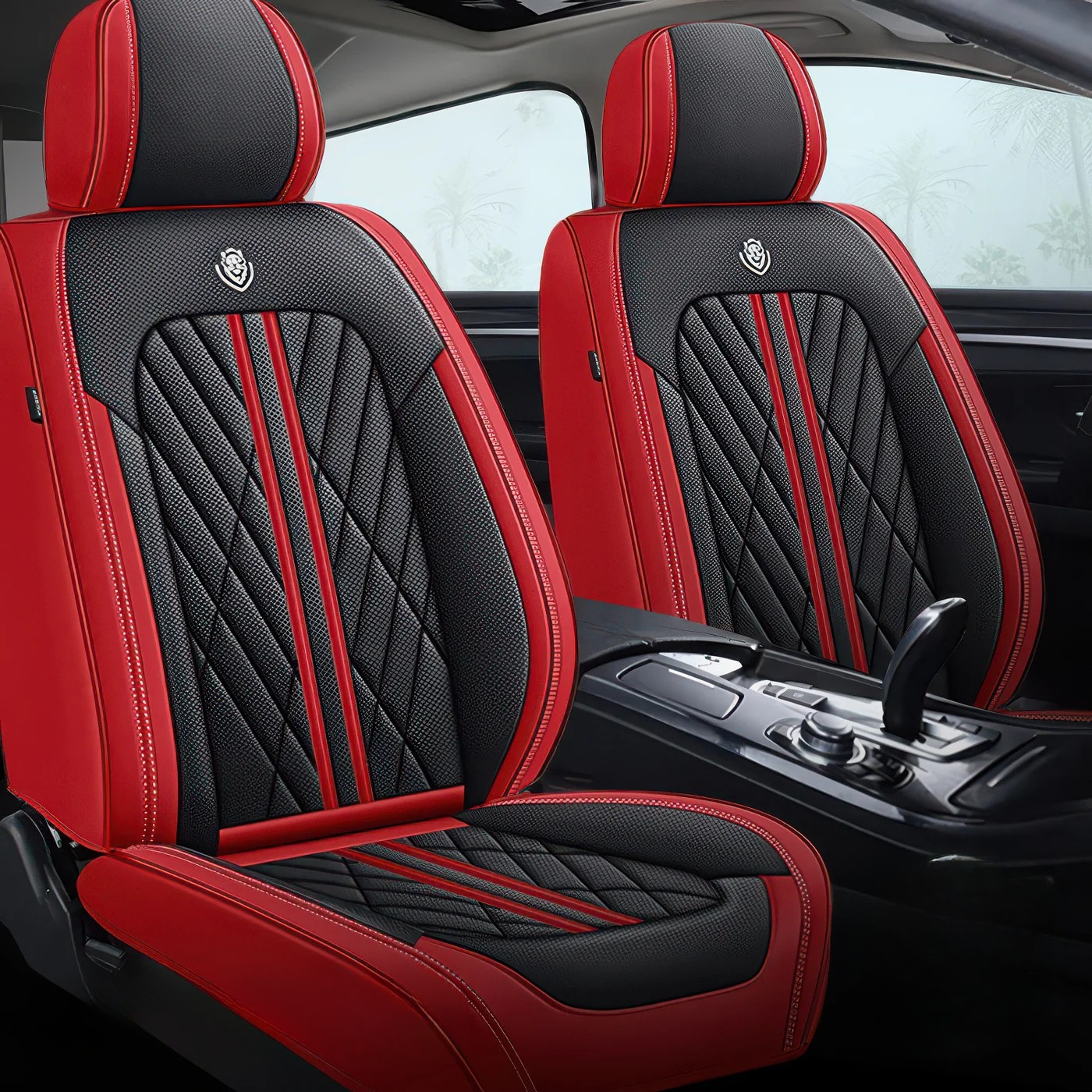 2pcs Black & Red Prestige Car Seat Covers / Waterproof