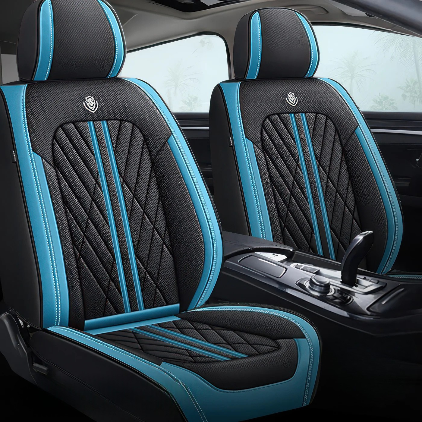 2pcs Black & Blue Prestige Car Seat Covers / Waterproof