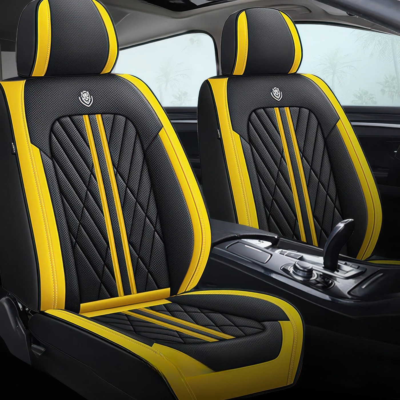 2pcs Black & Yellow Prestige Car Seat Covers / Waterproof